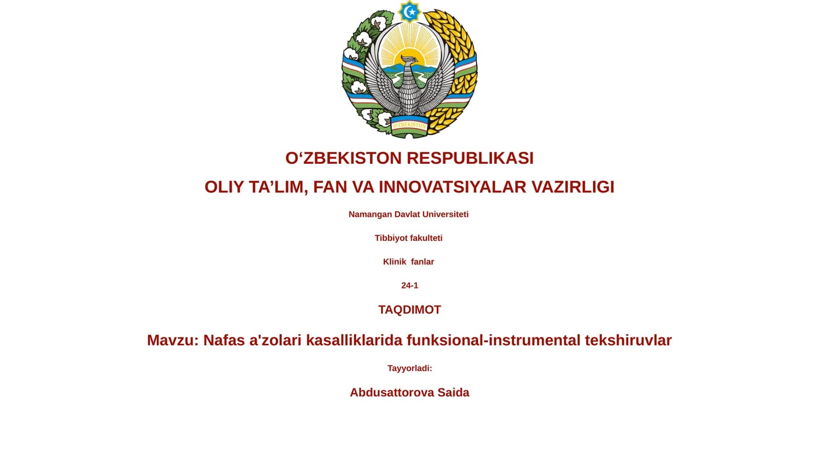 Nafas a'zolari kasalliklarida funksional-instrumental tekshiruvlar