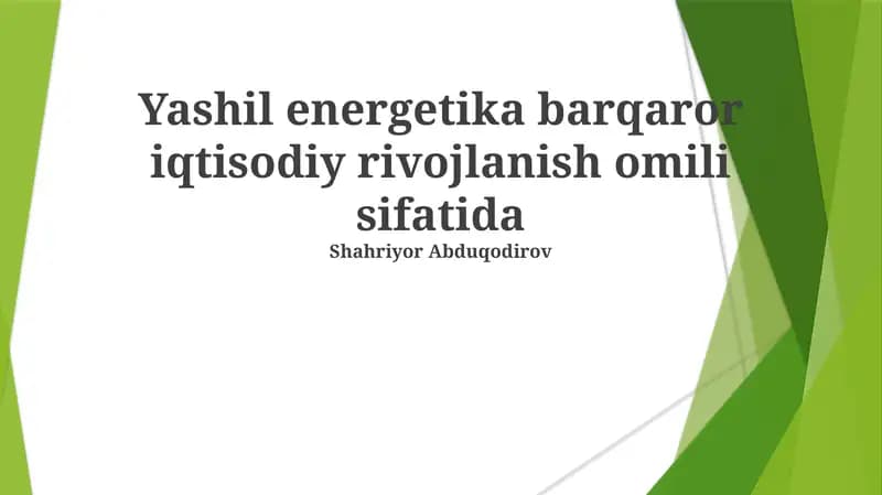 Yashil energetika barqaror iqtisodiy rivojlanish