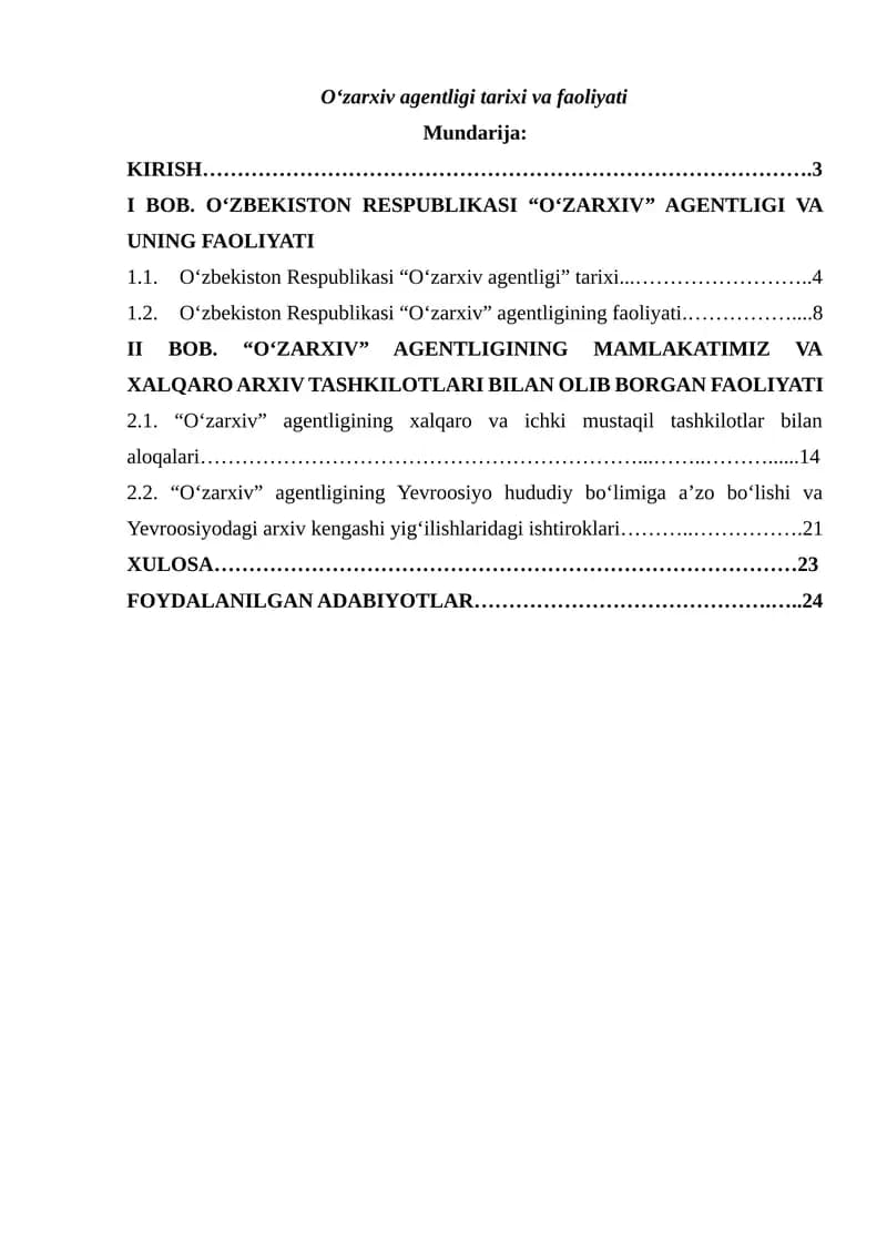 Oʻzarxiv agentligi tarixi va faoliyati