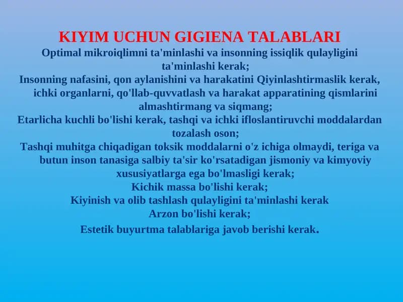 Zamonaviy turar joylar va  shaharlardagi	yashash mavzelariga  bo'lgan	gigiyenik talablar