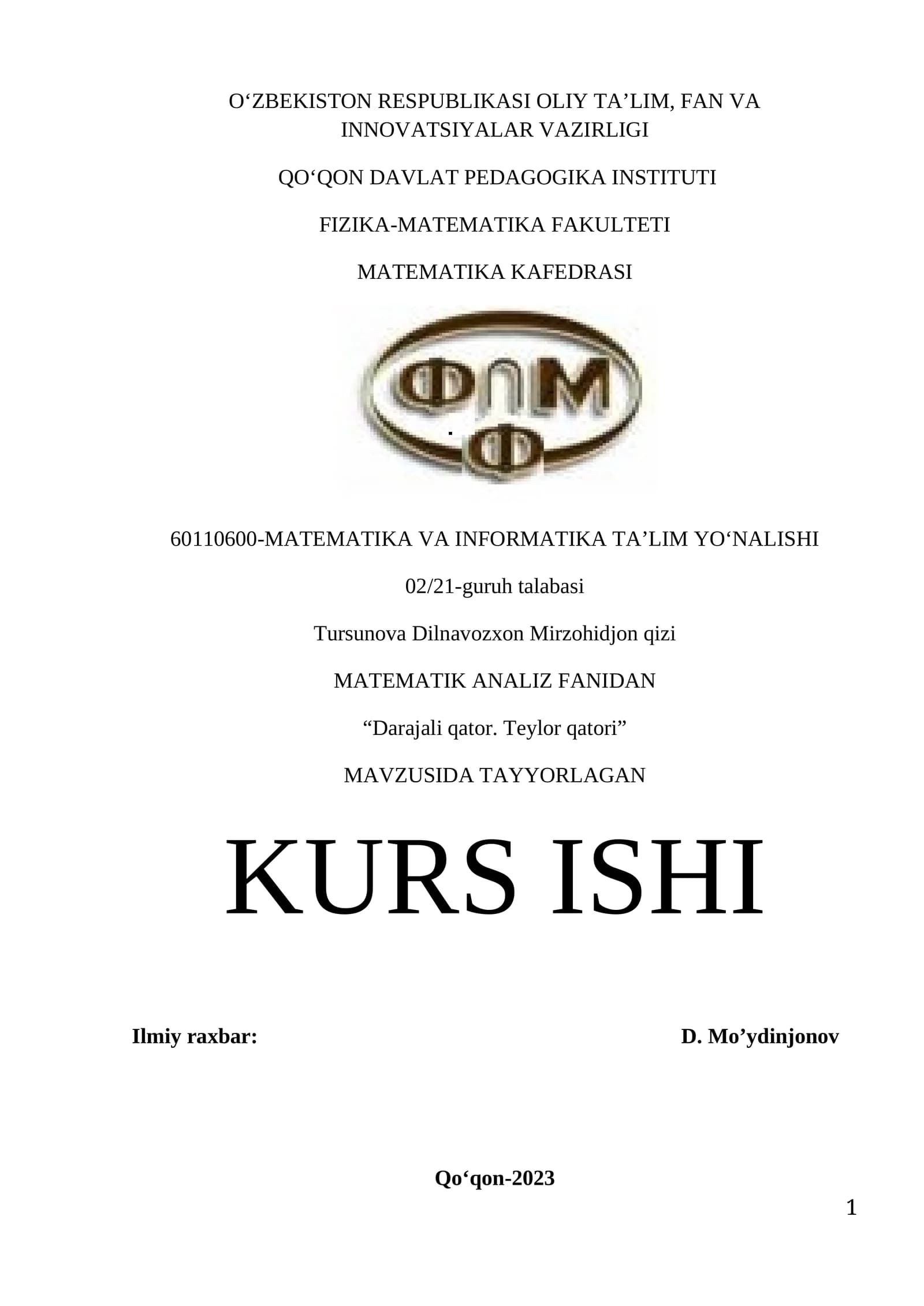 Darajali qator. Teylor qatori