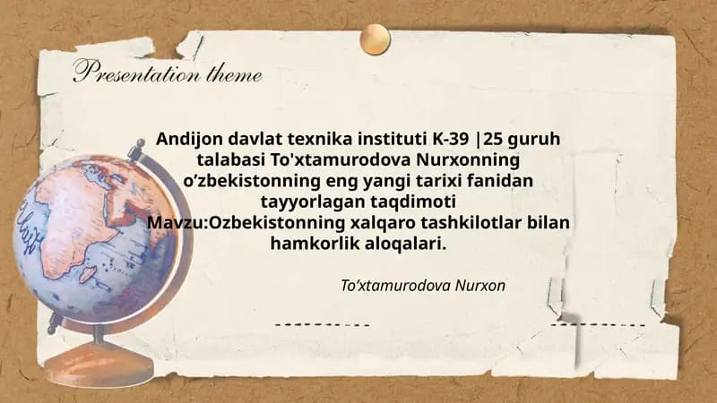 Oʼzbekistonning eng yangi tarixi fanidan tayyorlagan taqdimoti