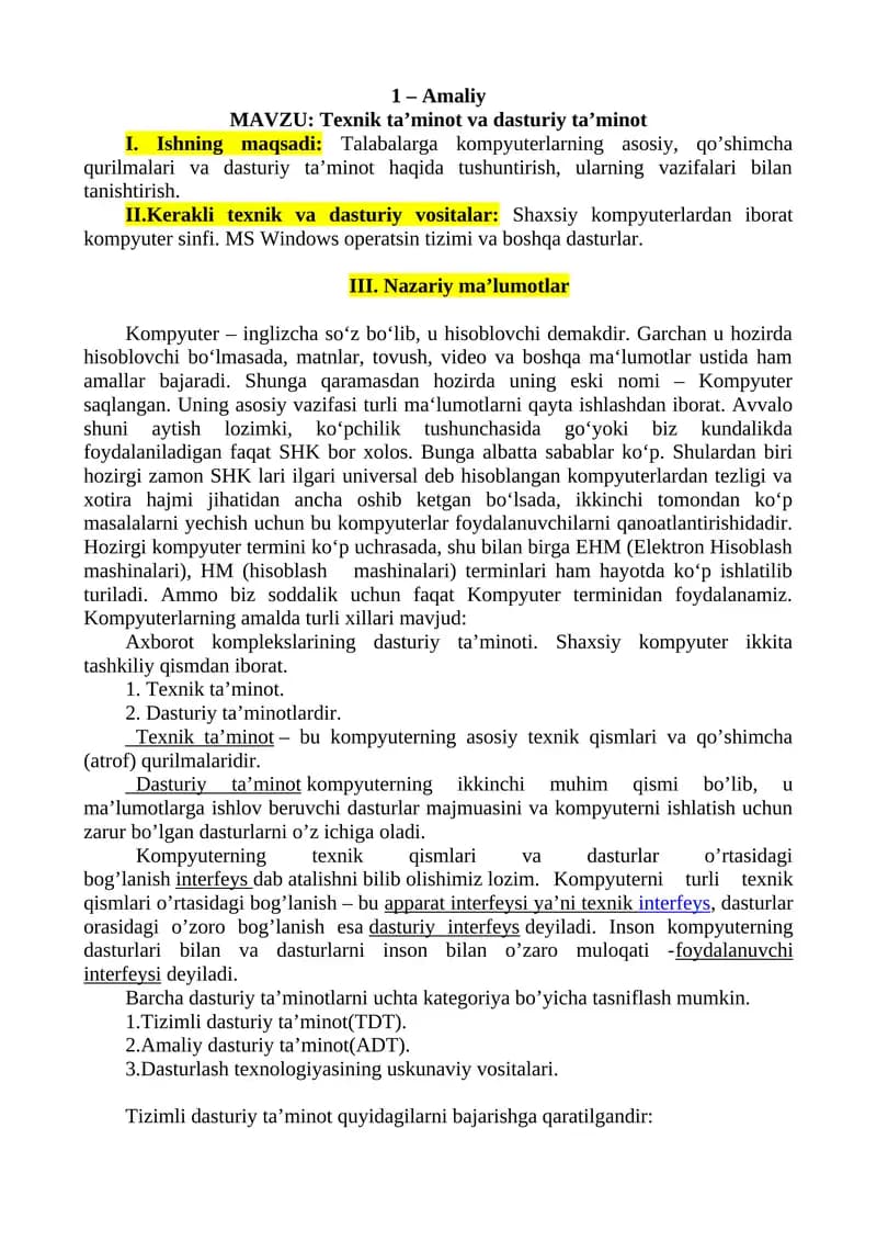 Texnik ta’minot va dasturiy ta’minot