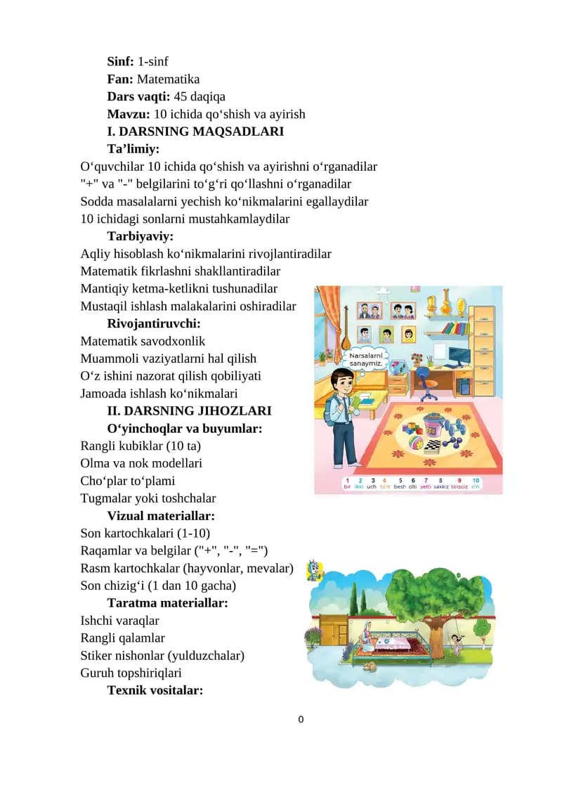 10 ichida qoʻshish va ayirish