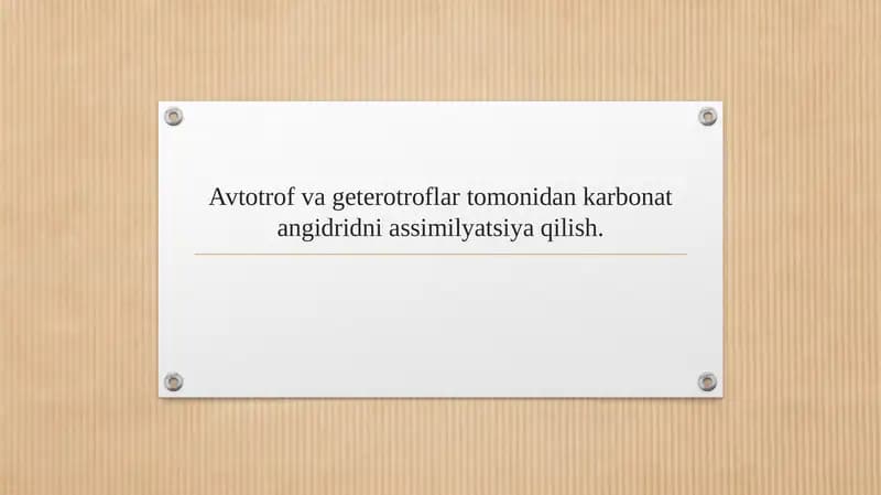 Avtotrof va geterotroflar tomonidan karbonat angidridni assimilyatsiya qilish.