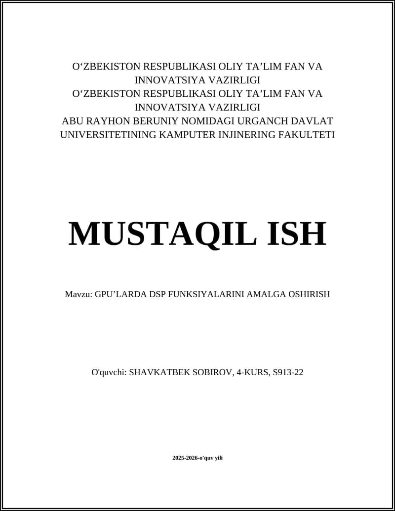 GPU’LARDA DSP FUNKSIYALARINI AMALGA OSHIRISH