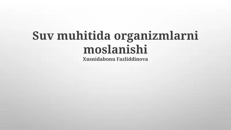 Suv muhitida organizmlarni moslanishi