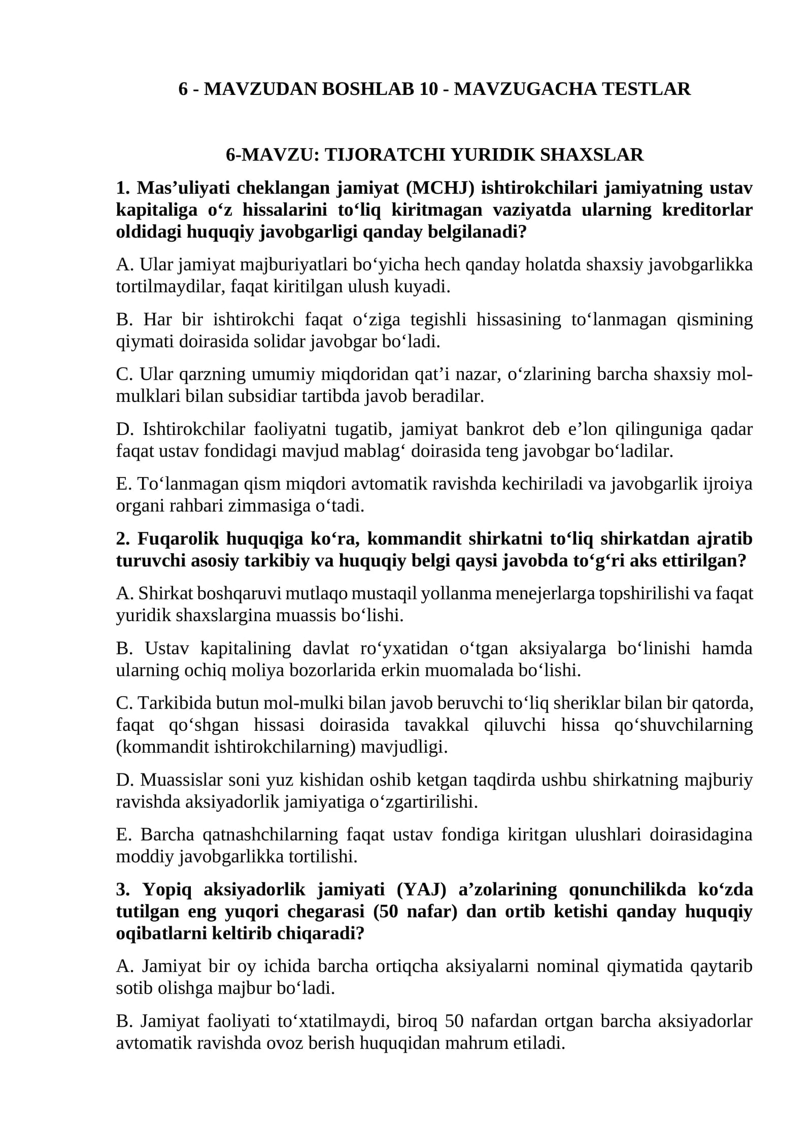 TIJORATCHI YURIDIK SHAXSLAR
