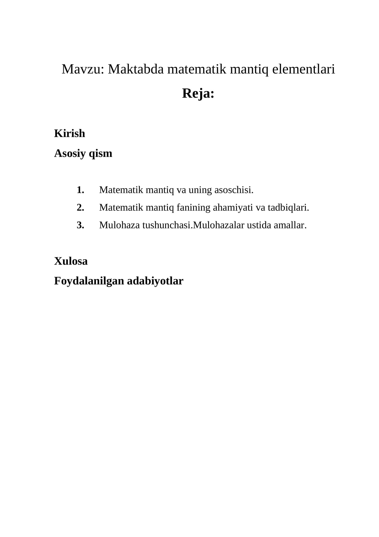 Maktabda matematik mantiq elementlari