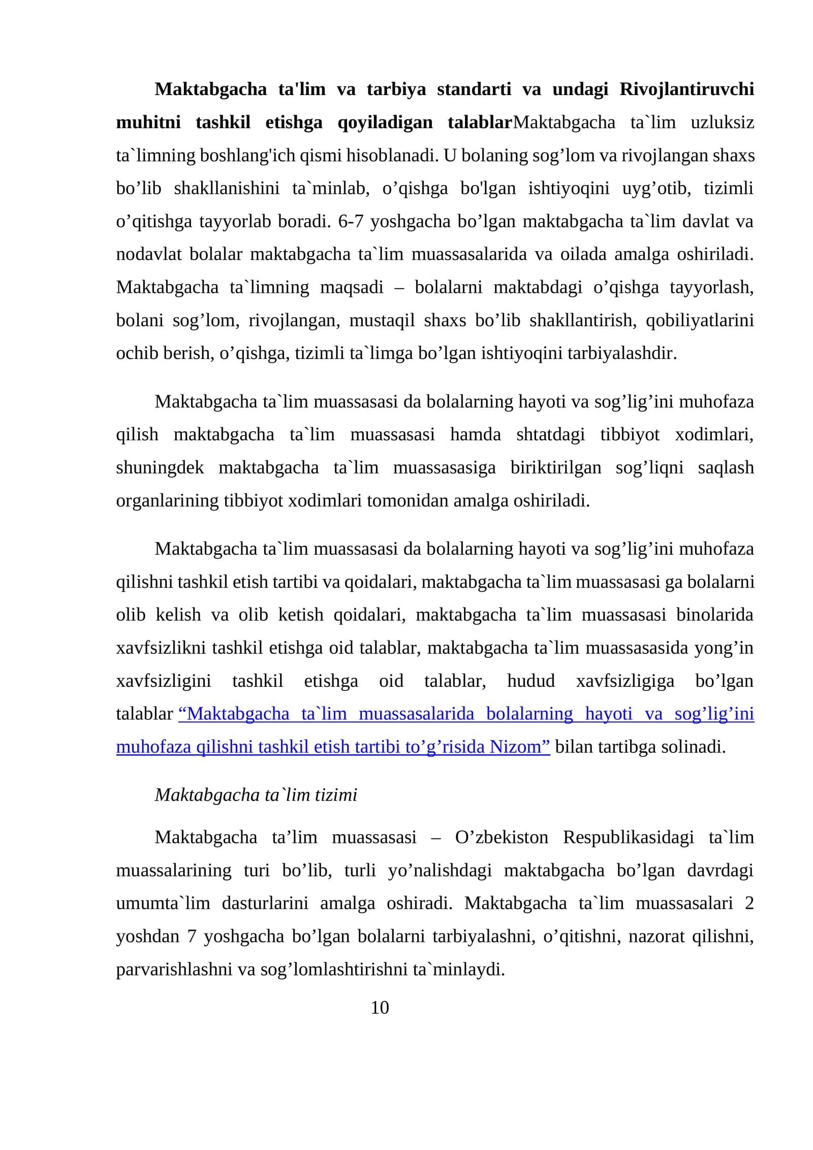 Maktabgacha ta'lim va tarbiya standarti