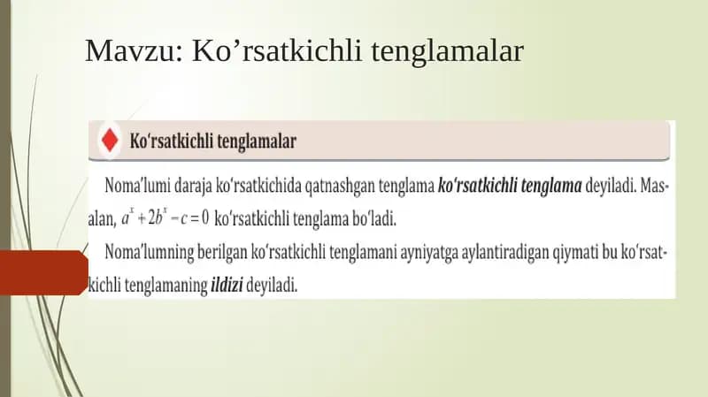 Ko’rsatkichli tenglamalar