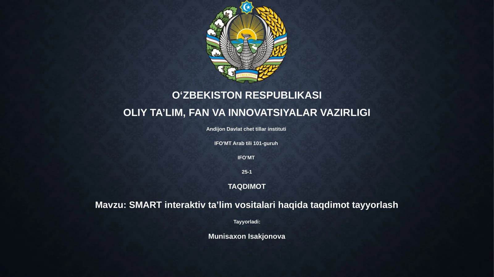 SMART interaktiv ta’lim vositalari haqida taqdimot tayyorlash