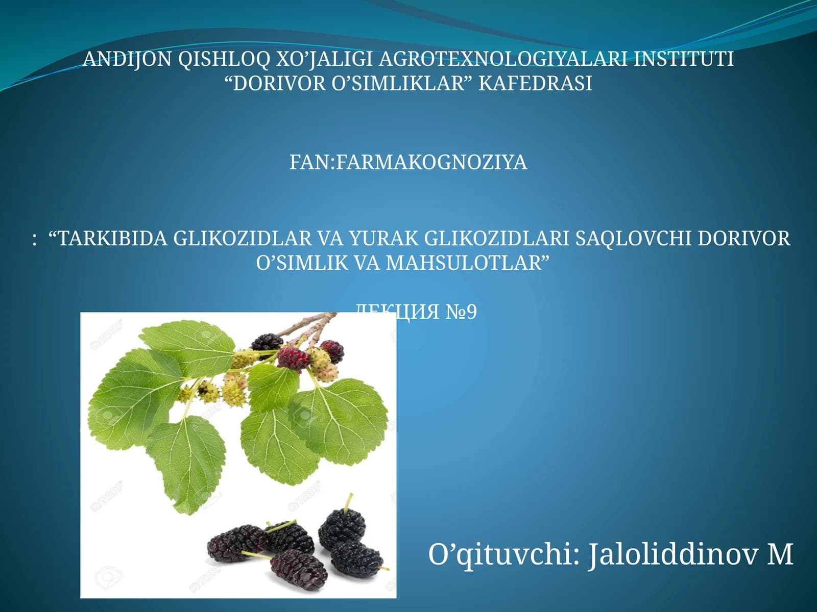 TARKIBIDA GLIKOZIDLAR VA YURAK GLIKOZIDLARI SAQLOVCHI DORIVOR O’SIMLIK VA MAHSULOTLAR