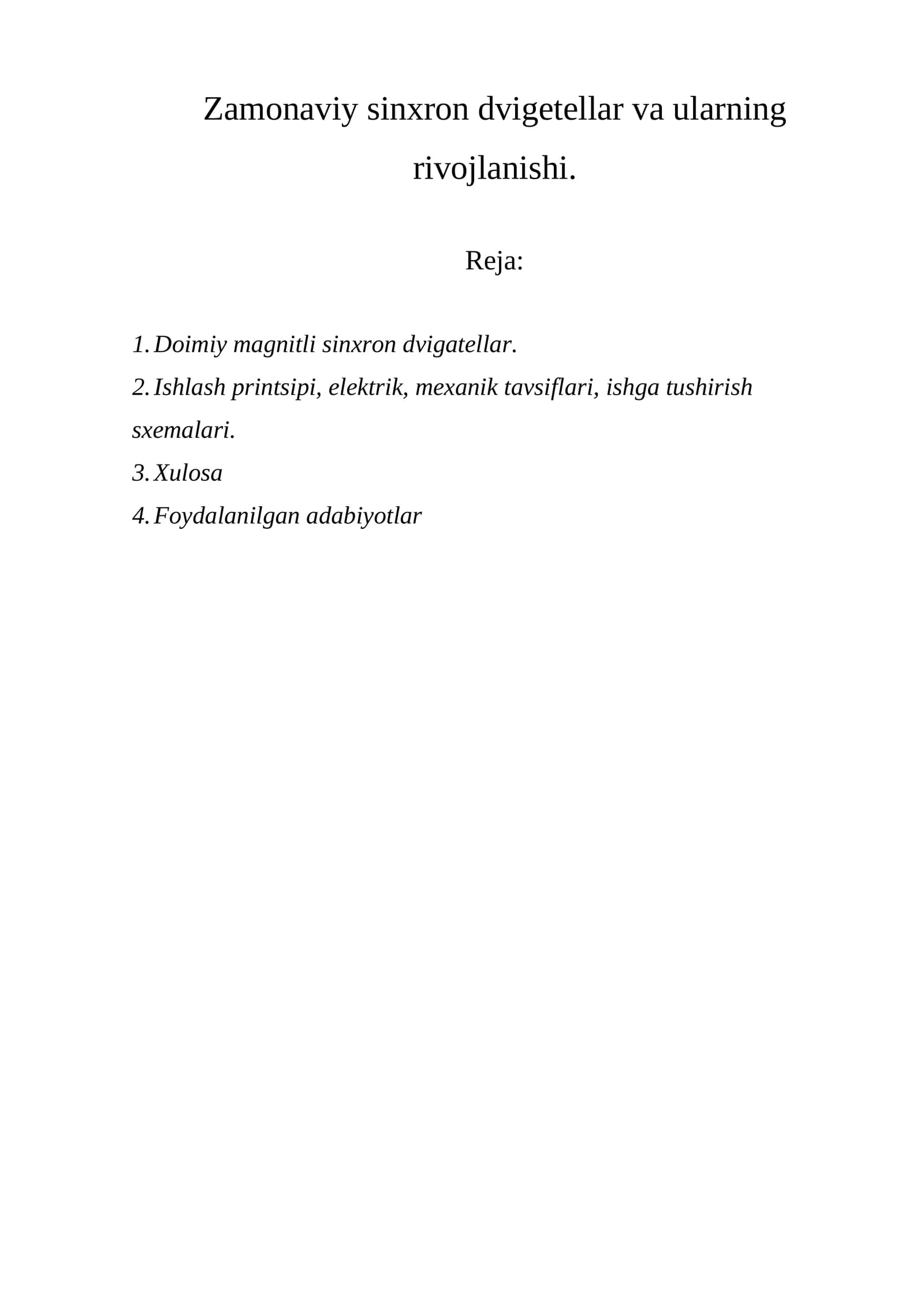 Zamonaviy sinxron dvigetellar va ularning rivojlanishi