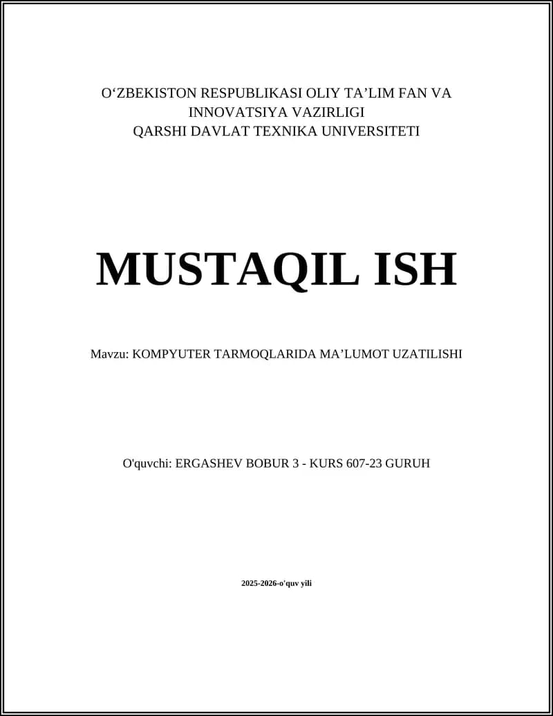 KOMPYUTER TARMOQLARIDA MA’LUMOT UZATILISHI