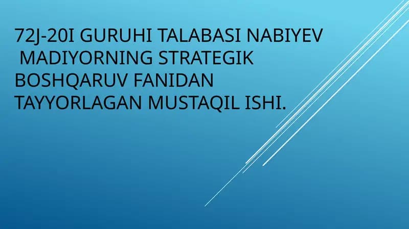 STRATEGIK BOSHQARUV-MOHIYATI VAZIFALARI