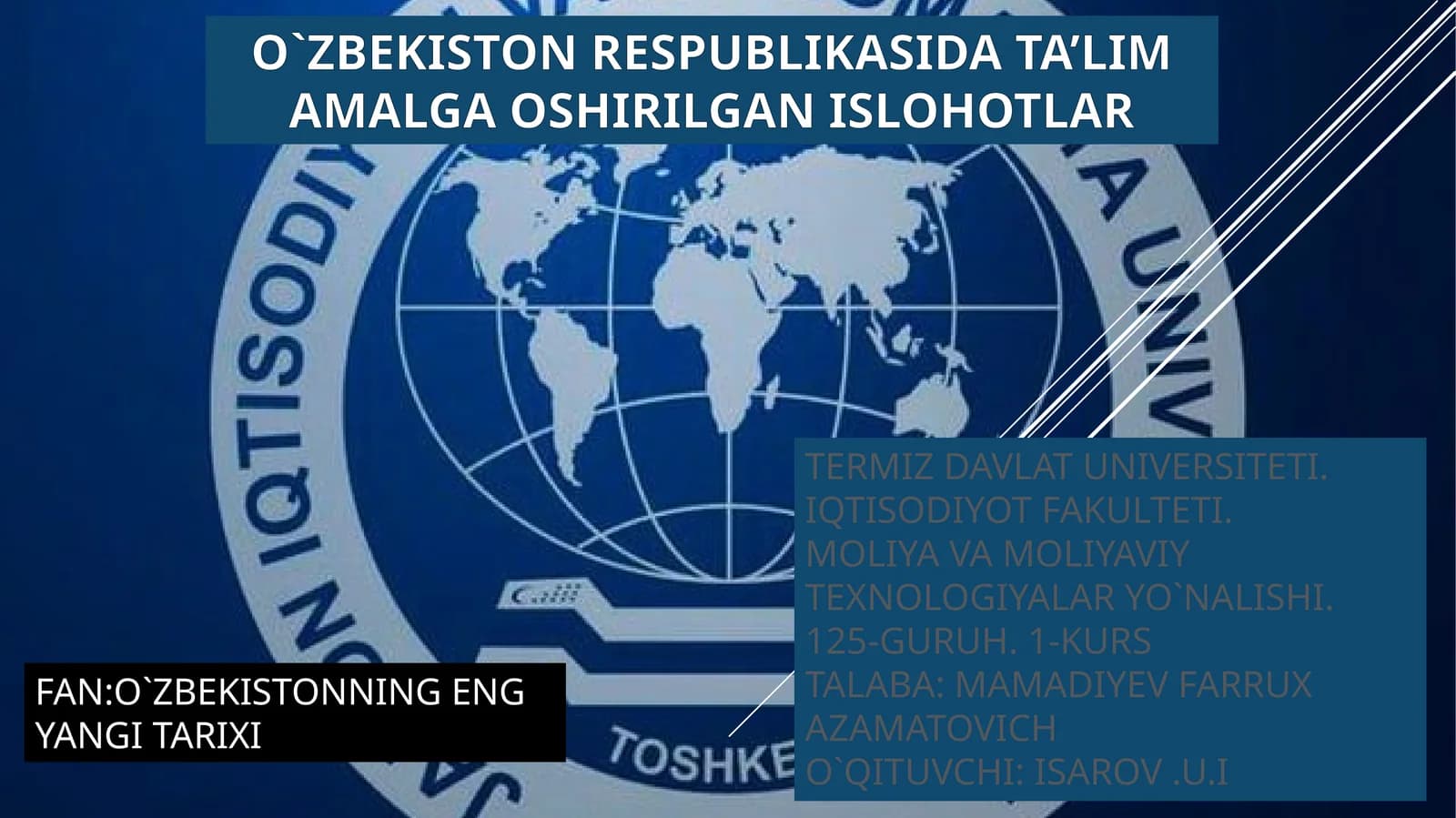 O`ZBEKISTON RESPUBLIKASI DATA’LIMAMALGA O`SHIRILGAN ISLOHOTLAR