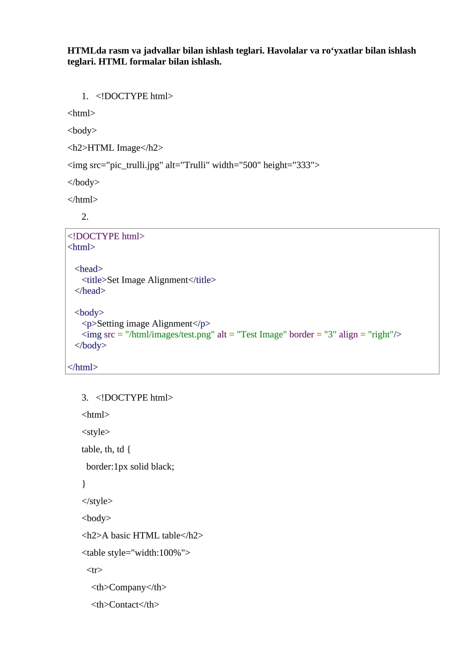 HTML rasm va jadvallar ishlab chiqarish