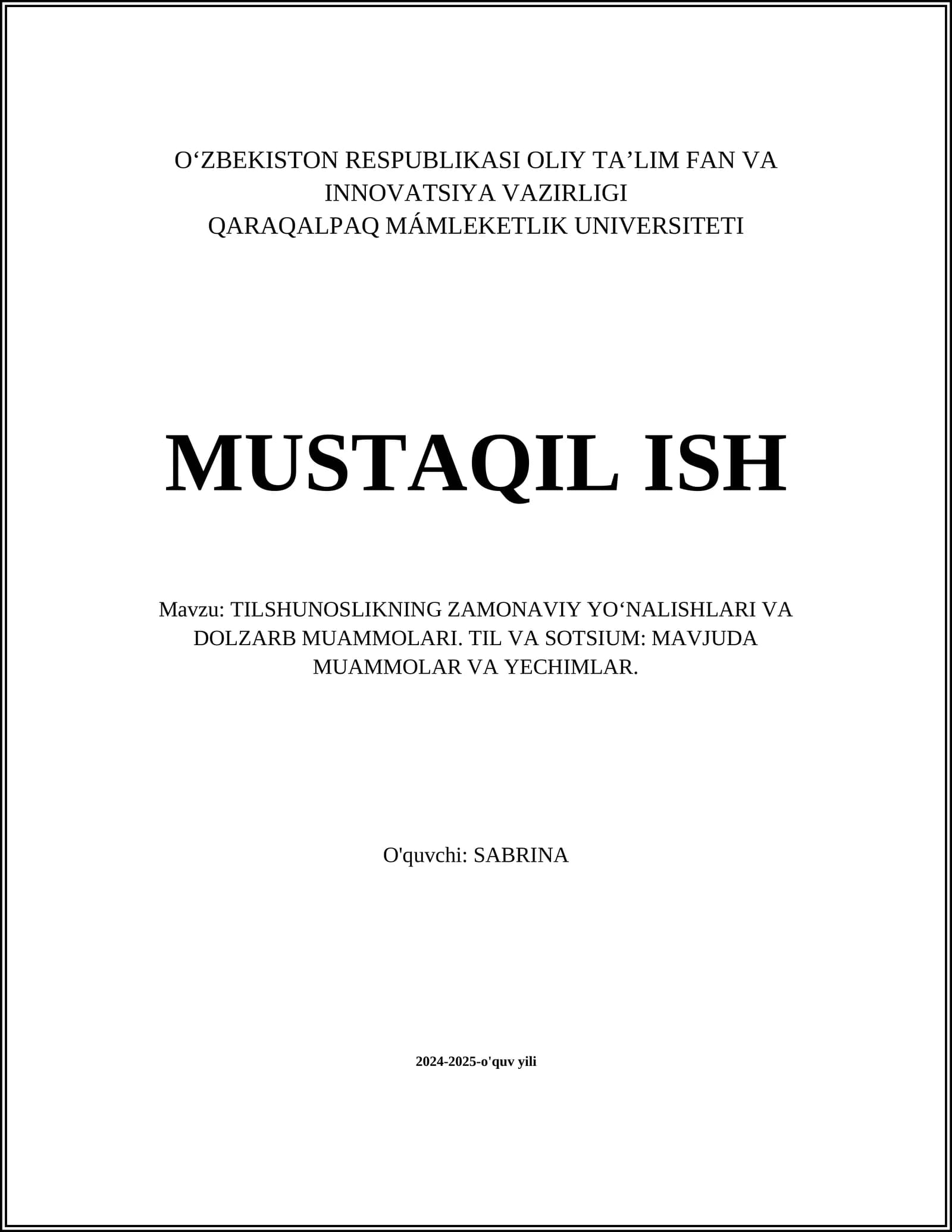 TILSHUNOSLIKNING ZAMONAVIY YO‘NALISHLARI VA DOLZARB MUAMMOLARI