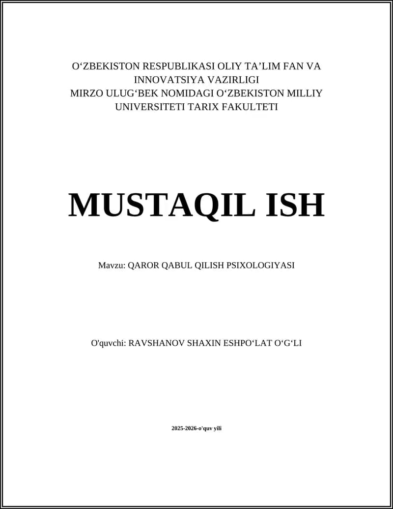 QAROR QABUL QILISH PSIXOLOGIYASI