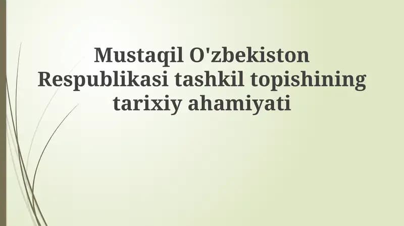 Mustaqil O'zbekiston Respublikasi tashkilotining tarixiy ahamiyati
