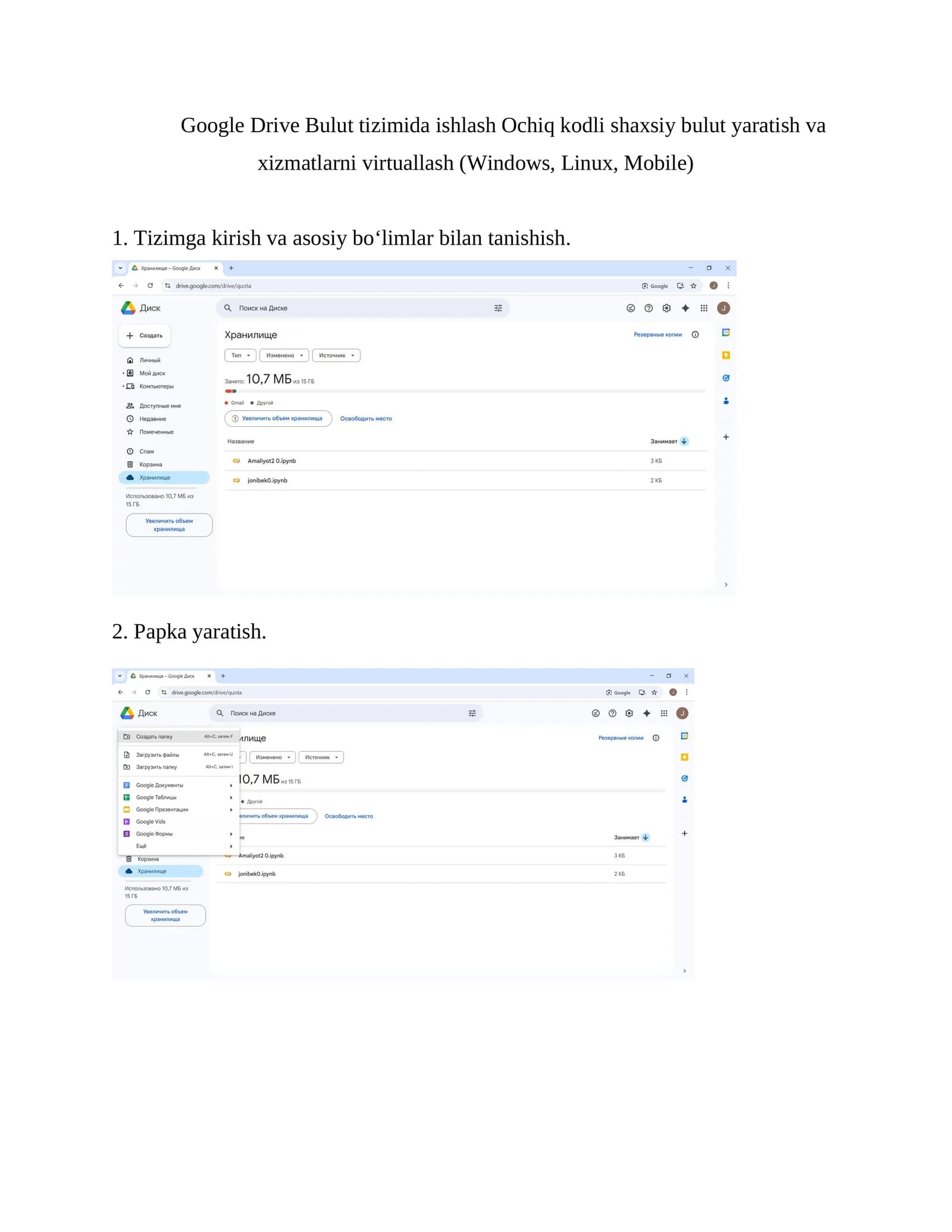Google Drive Bulut tizimida ishlash
