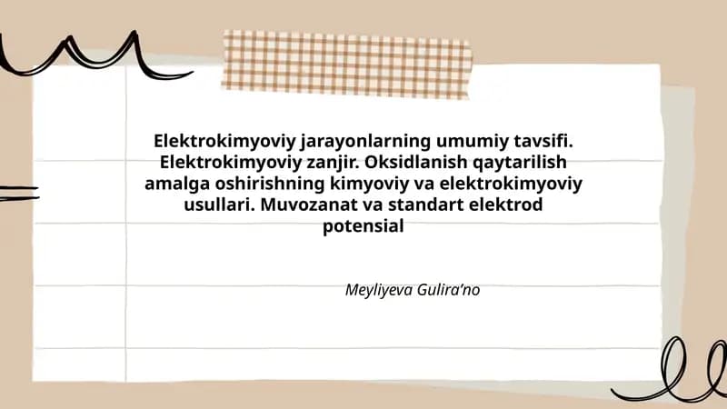 Elektrokimyoviy jarayonlarning umumiy tavsifi