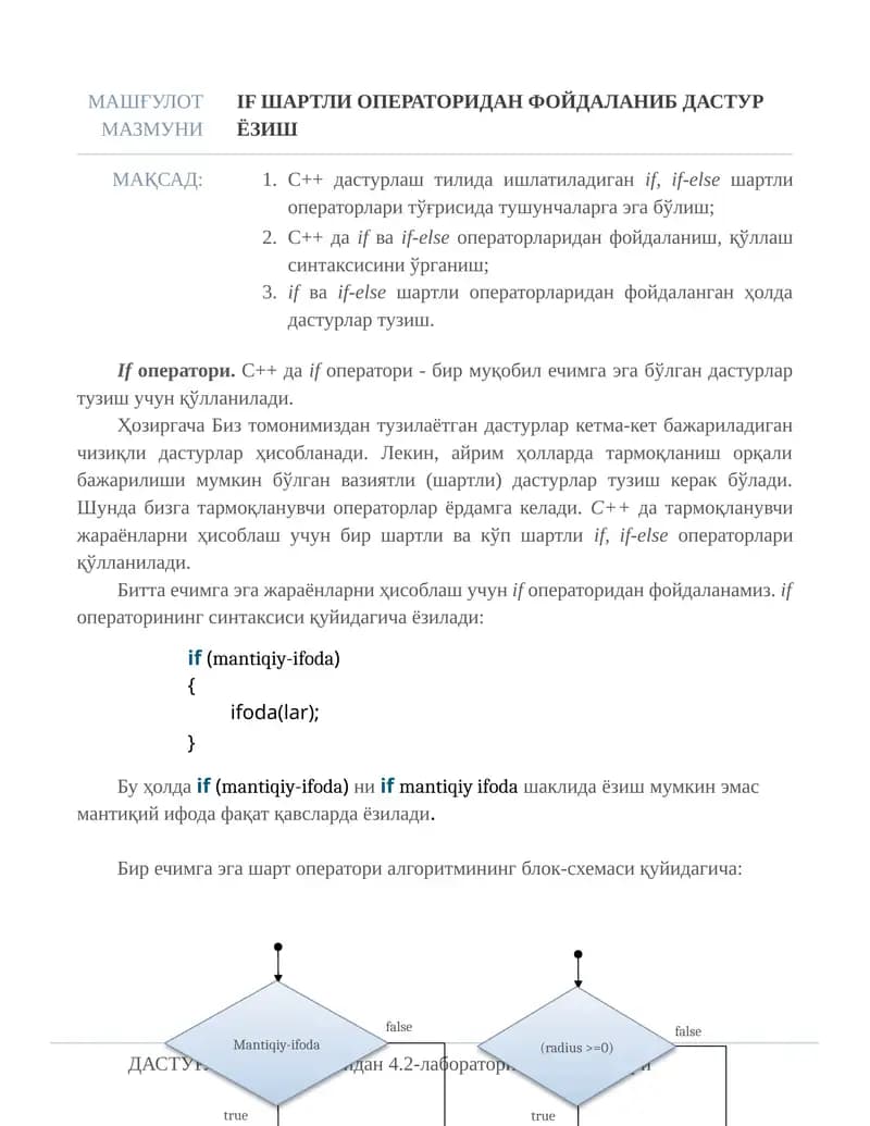 If операторидан фойдаланиб дастур ёзиш