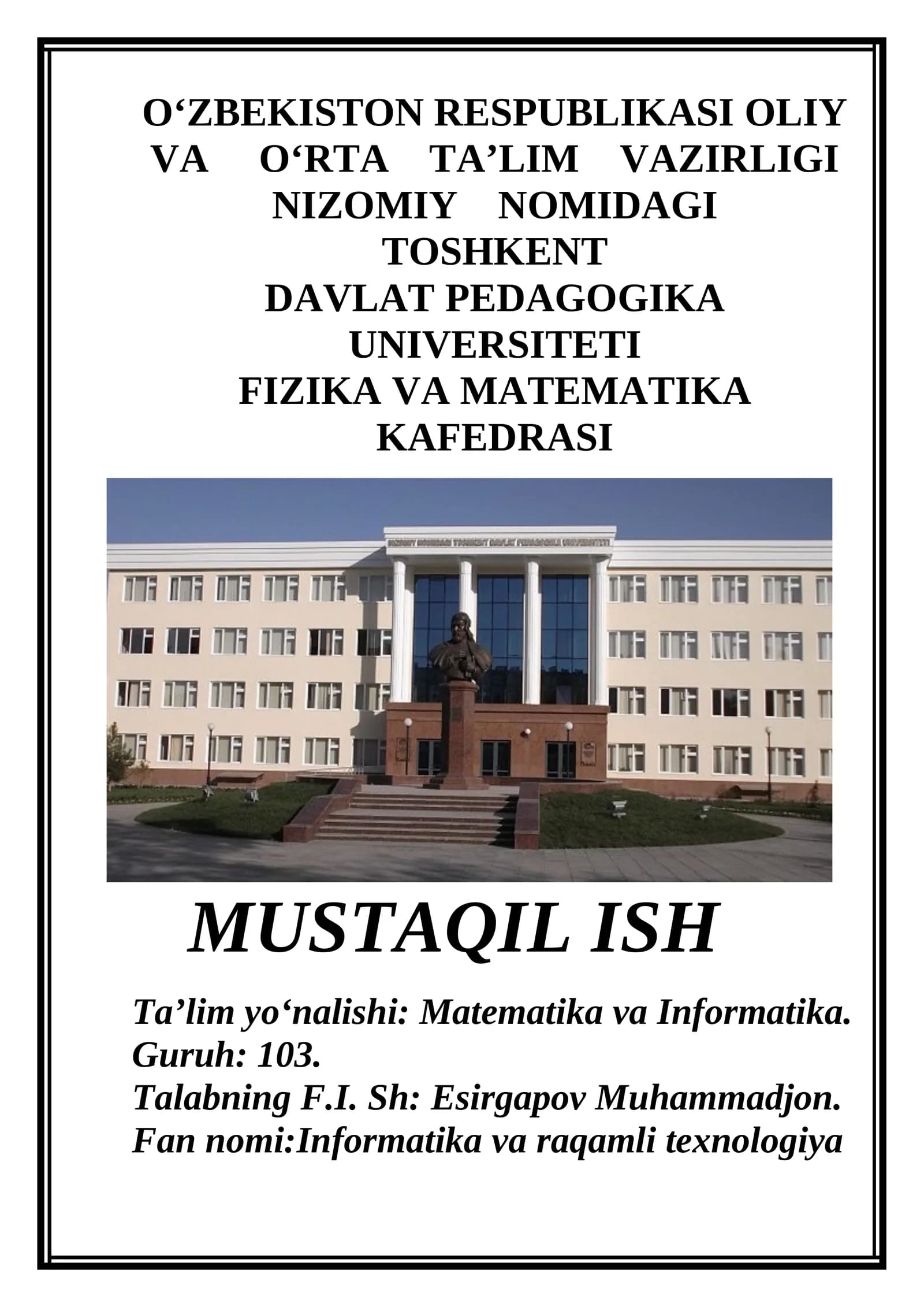 Informatika va raqamli texnologiya