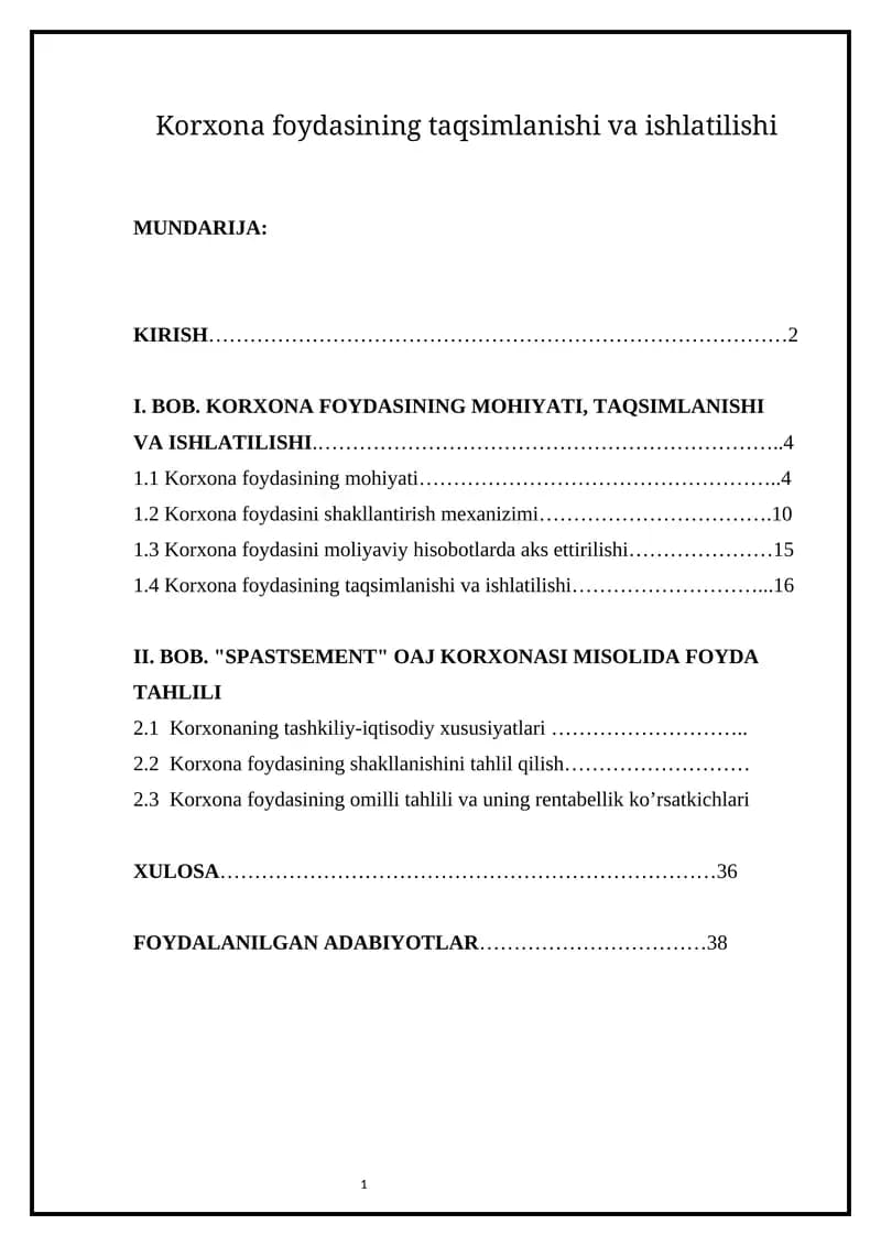 Korxona foydasining taqsimlanishi va ishlatilishi