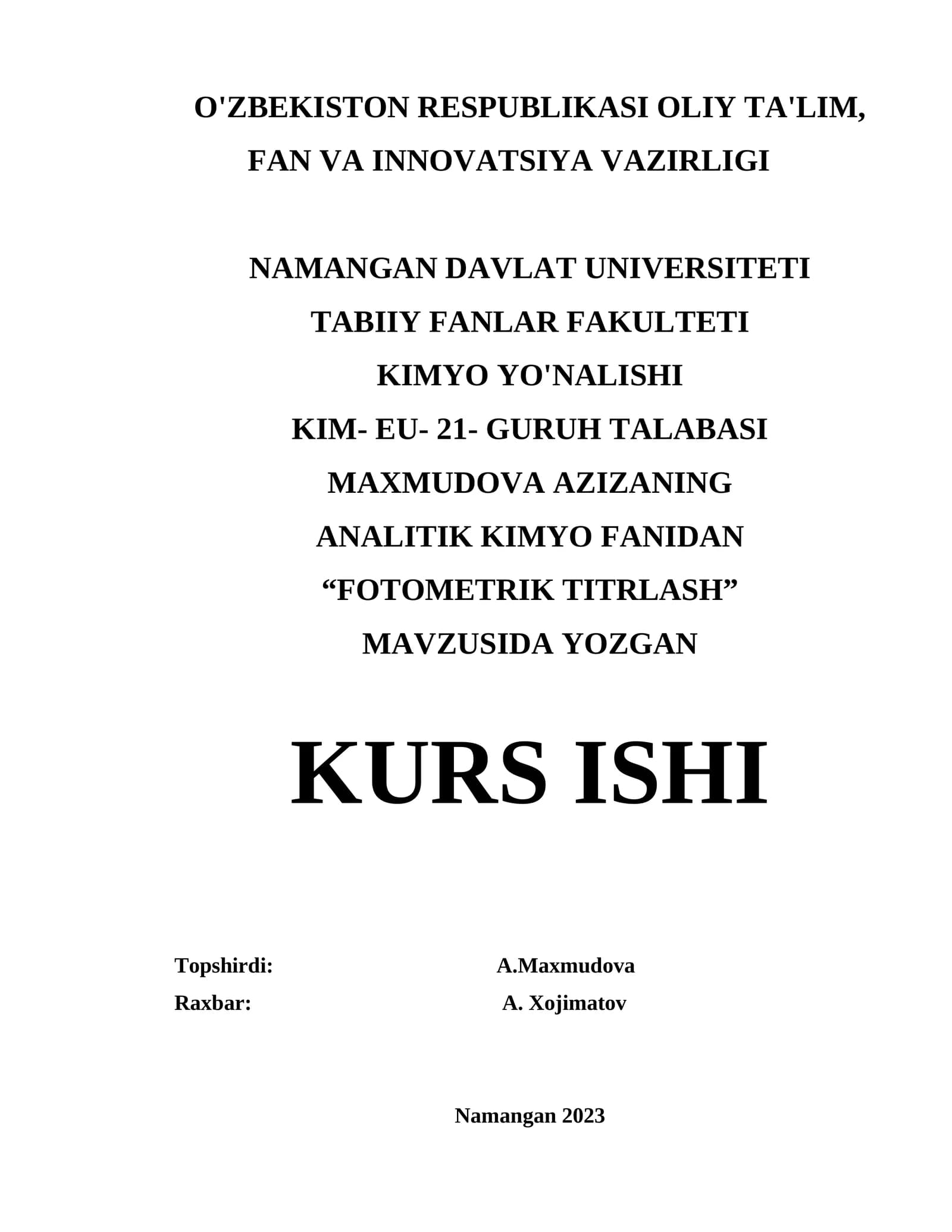 Fotometrik Titrlash Kursi