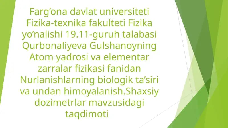 Shaxsiy dozimetrlar mavzusidagi taqdimoti
