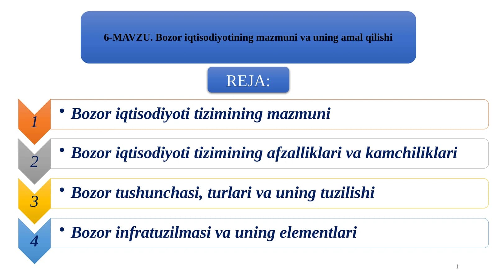 Bozor iqtisodiyotining mazmuni va uning amal qilishi