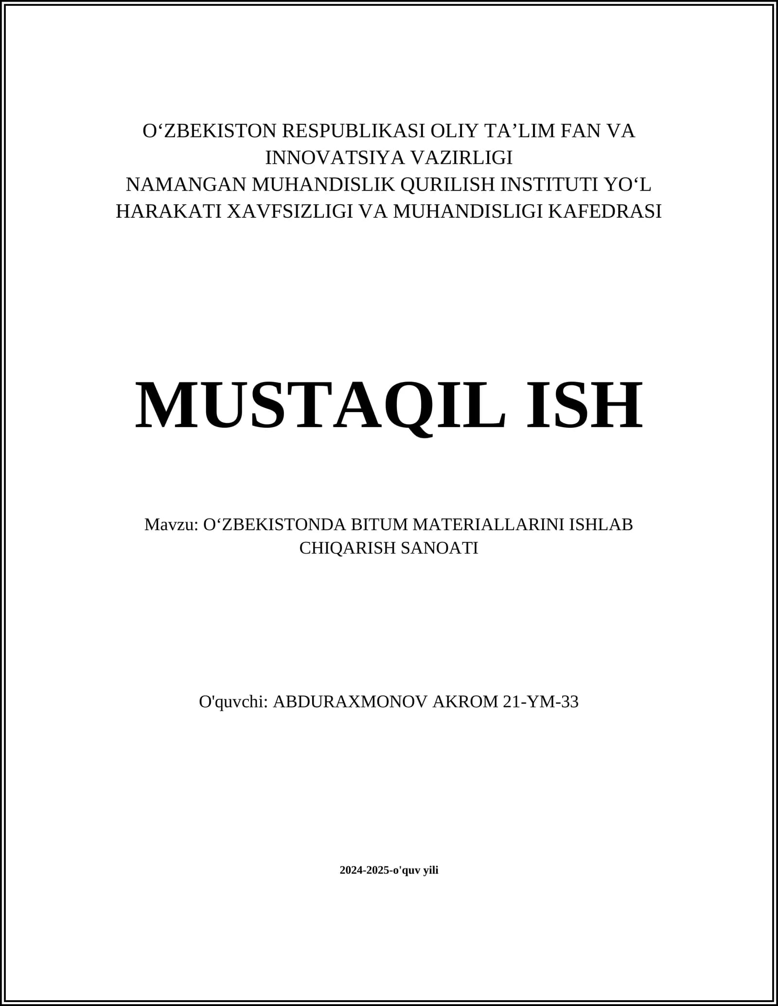 Oʻzbekistonda Bitum Materiallarini Ishlab Chiqarish Sanoati
