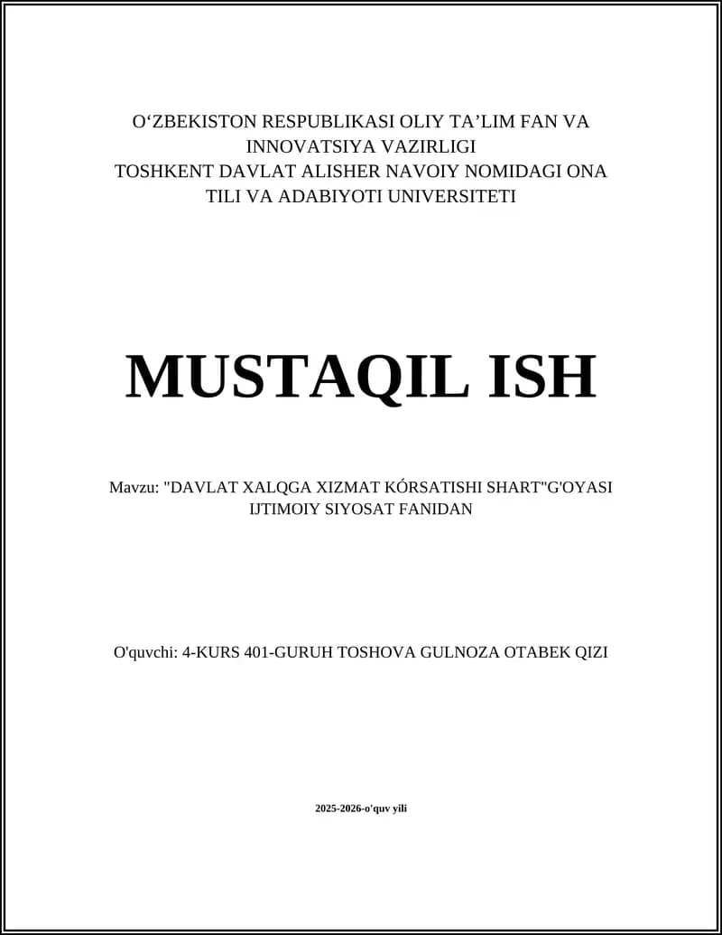 Davlat xalqga xizmat ko'rsatishi g'oyasining nazariy asoslari