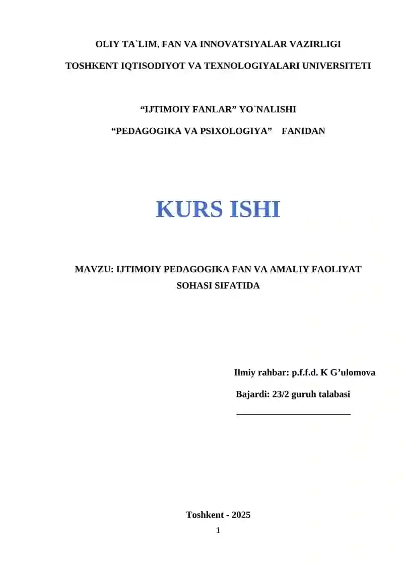 Ijtimoiy Pedagogika Fanidan Kurs Ishi