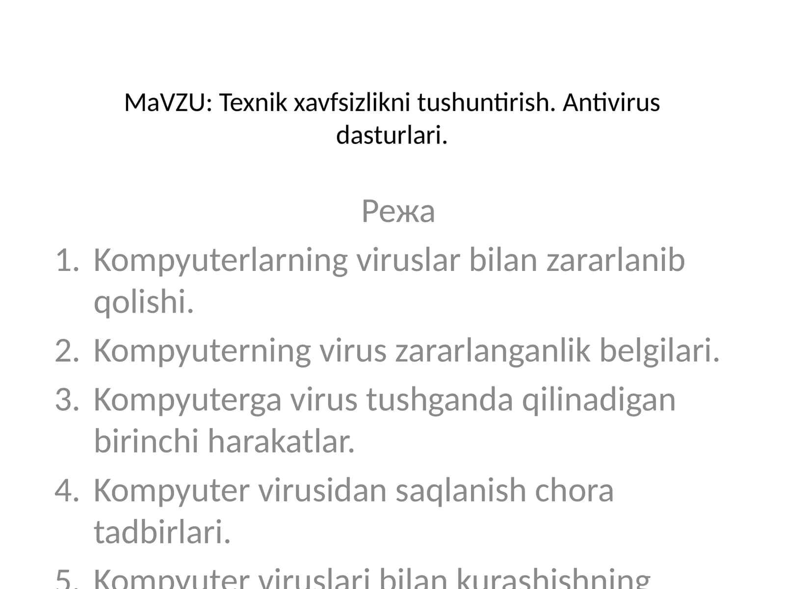 MaVZU: Texnik xavfsizlikni tushuntirish. Antivirus dasturlari