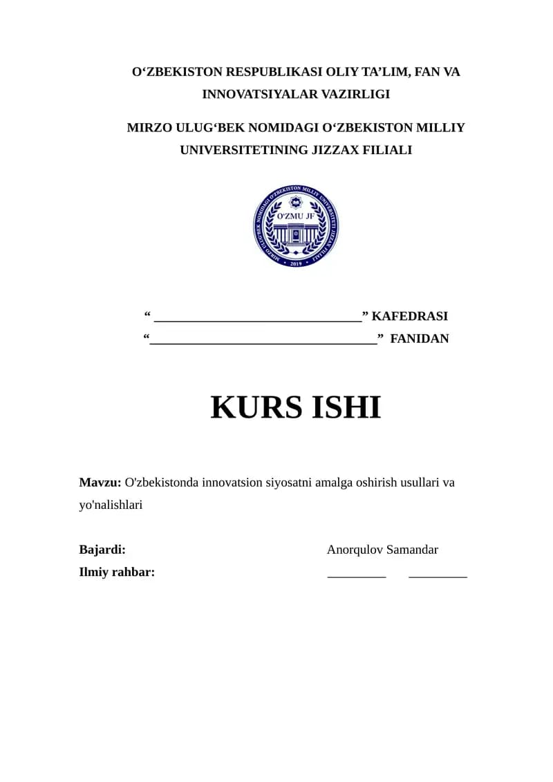 O'zbekistonda innovatsion siyosatni amalga oshirish usullari va yo'nalishlari