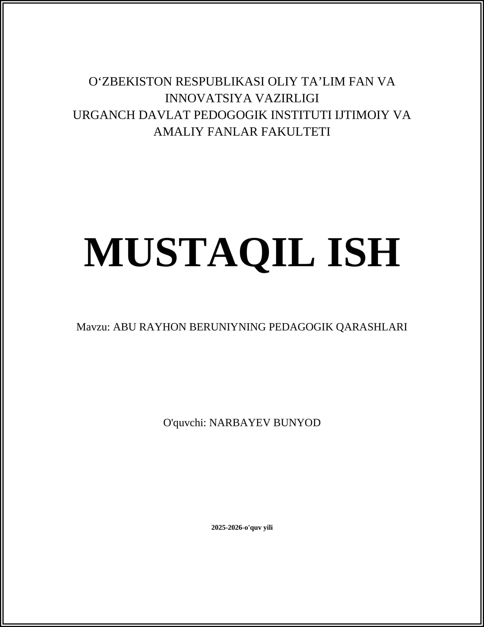 ABU RAYHON BERUNIYNING PEDAGOGIK QARASHLARI