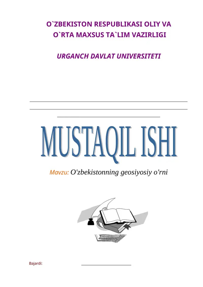 O'zbekistonning geosiyosiy o'rni