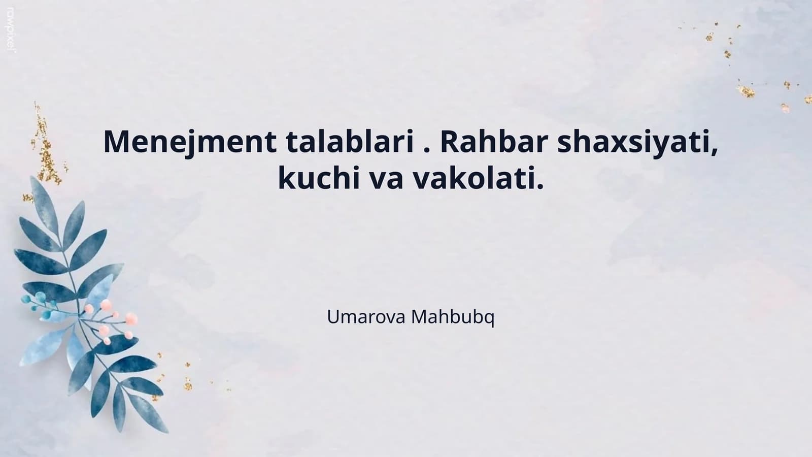 Menejment talablari . Rahbar shaxsiyati, kuchi va vakolati.