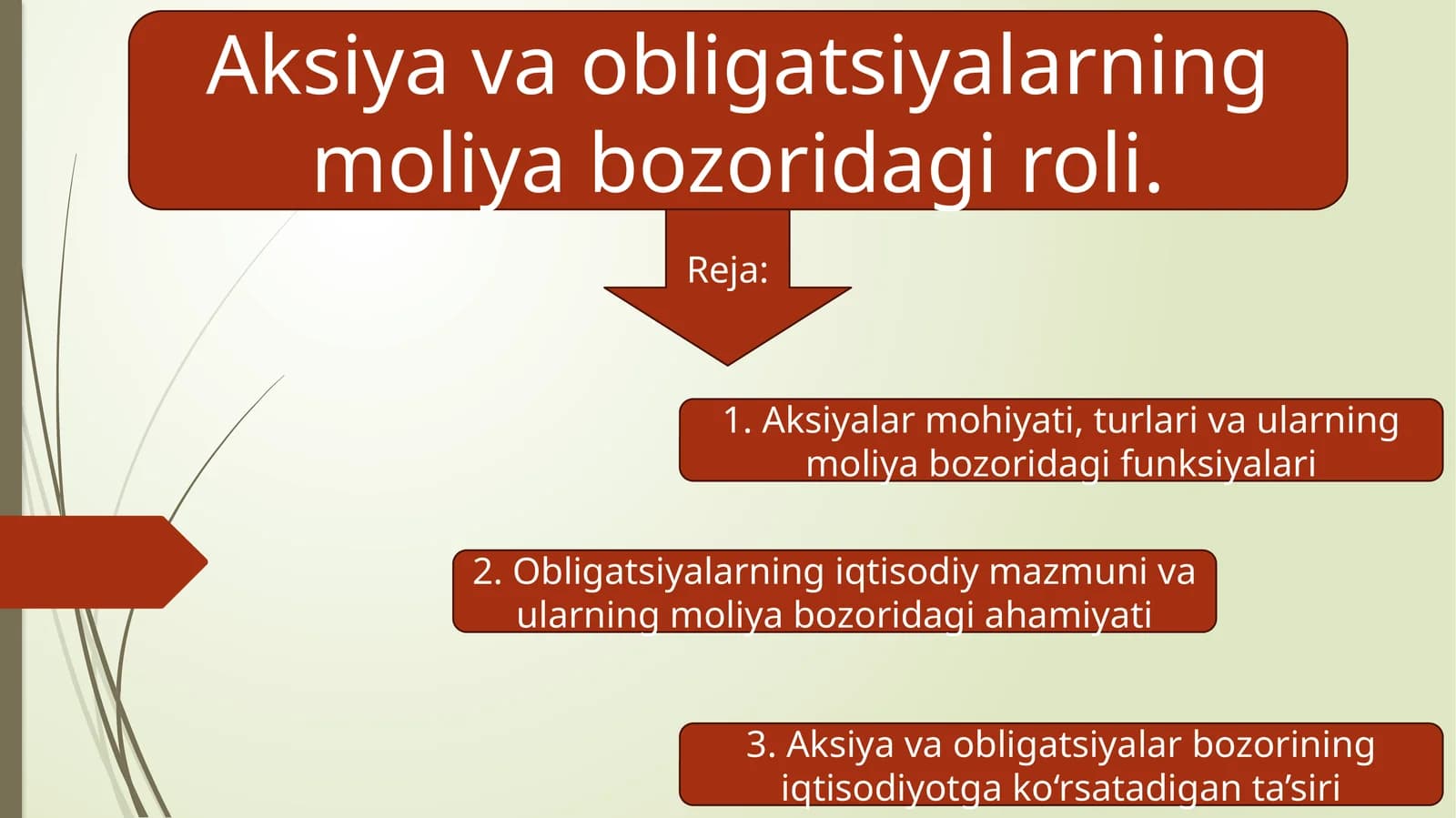 Aksiya va obligatsiyalarning moliya bozoridagi roli.