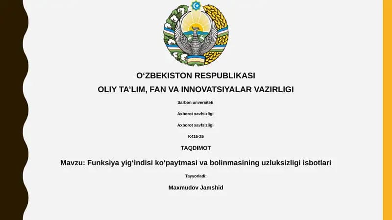 Funksiya yigʻindisi koʻpaytmasi va bolinmasining uzluksizligi isbotlari