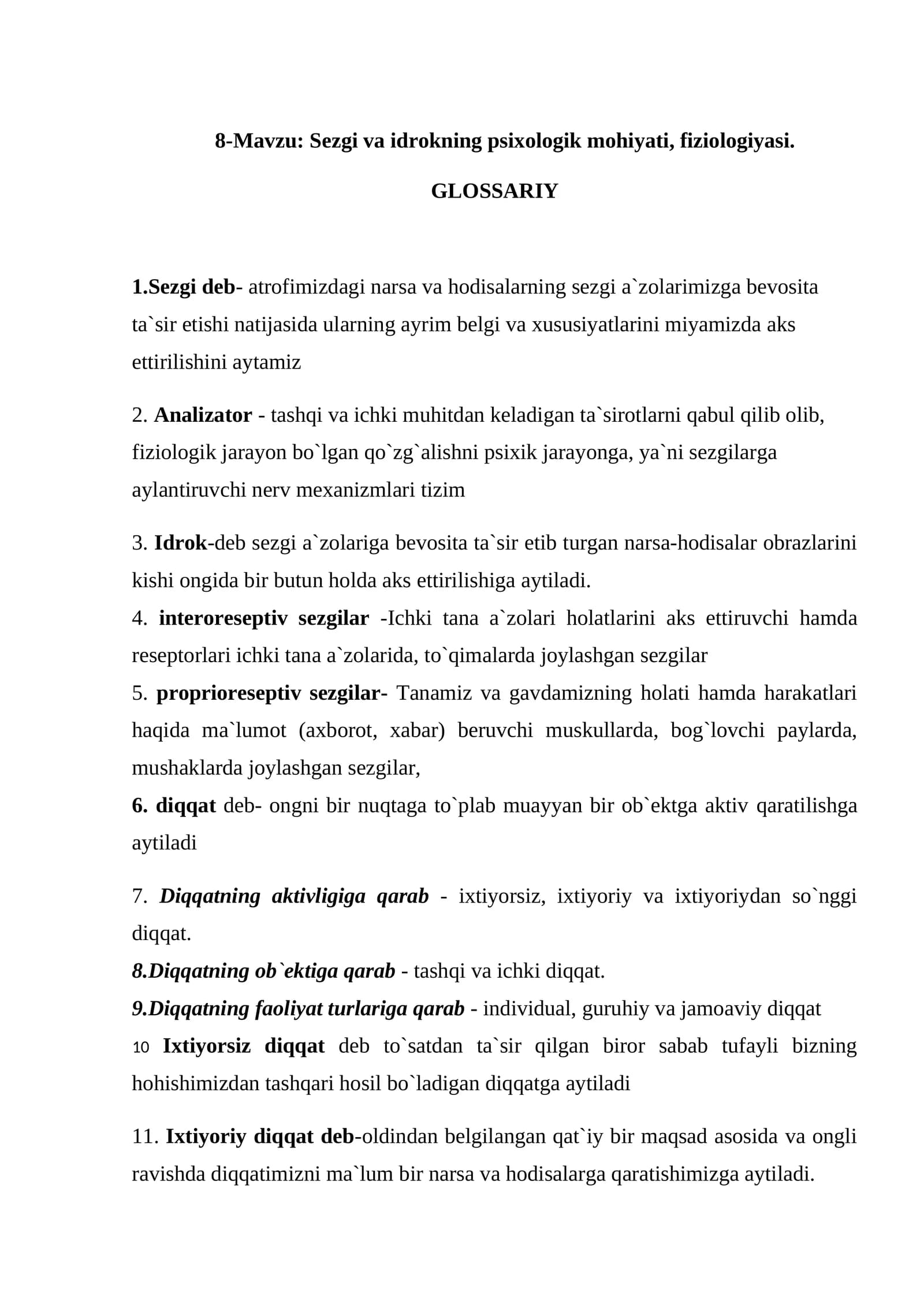 Sezgi va idrokning psixologik mohiyati