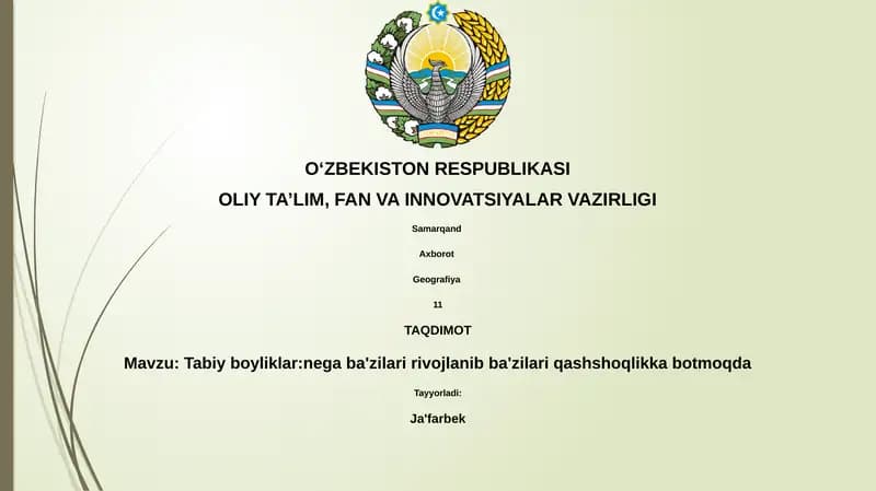 Tabiy boyliklar:nega ba'zilari rivojlanib ba'zilari qashshoqlikka botmoqda