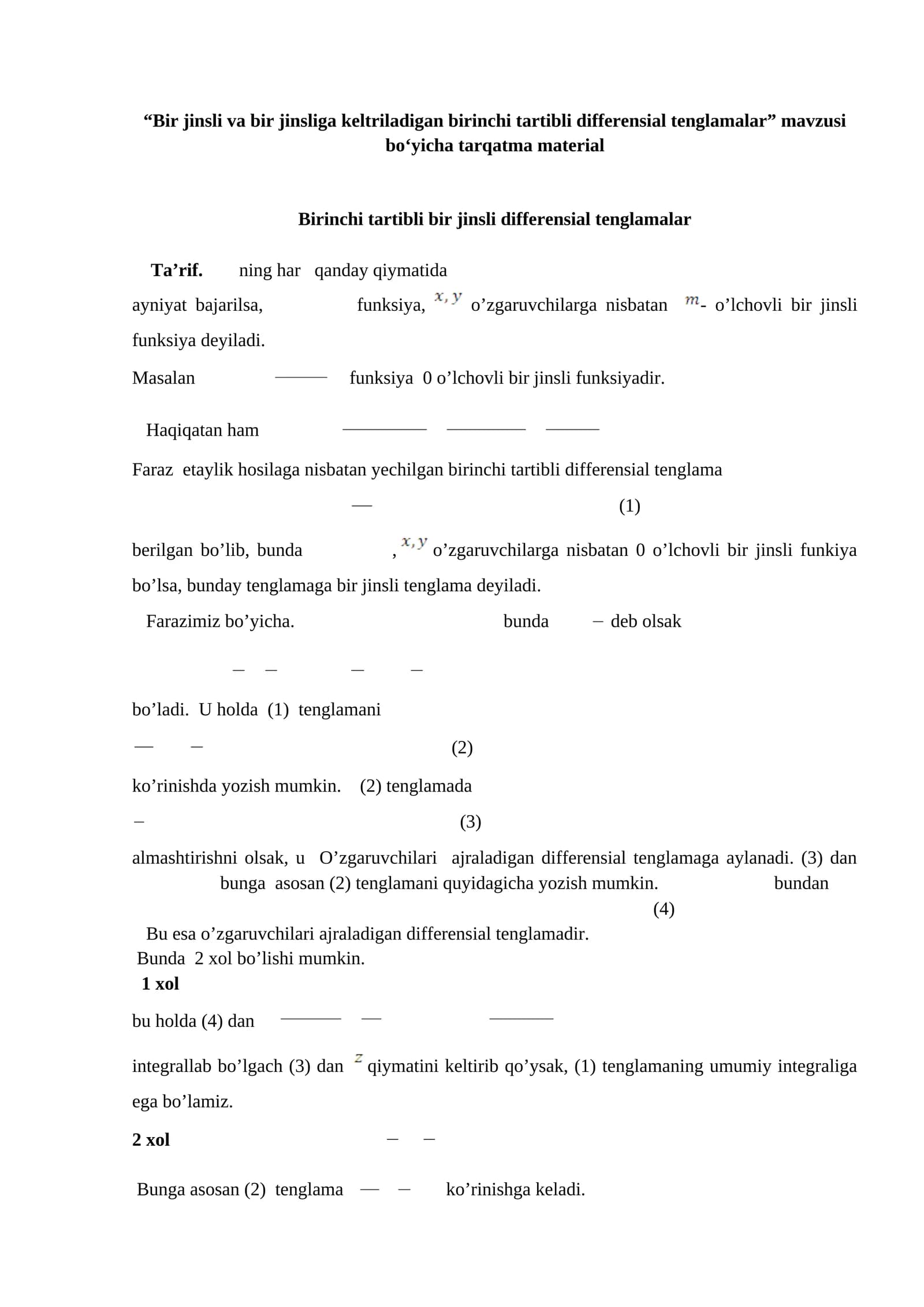 Birinchi tartibli differensial tenglamalar