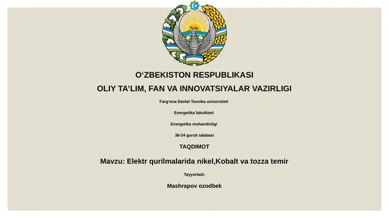 Elektr qurilmalarida nikel, Kobalt va tozza temir