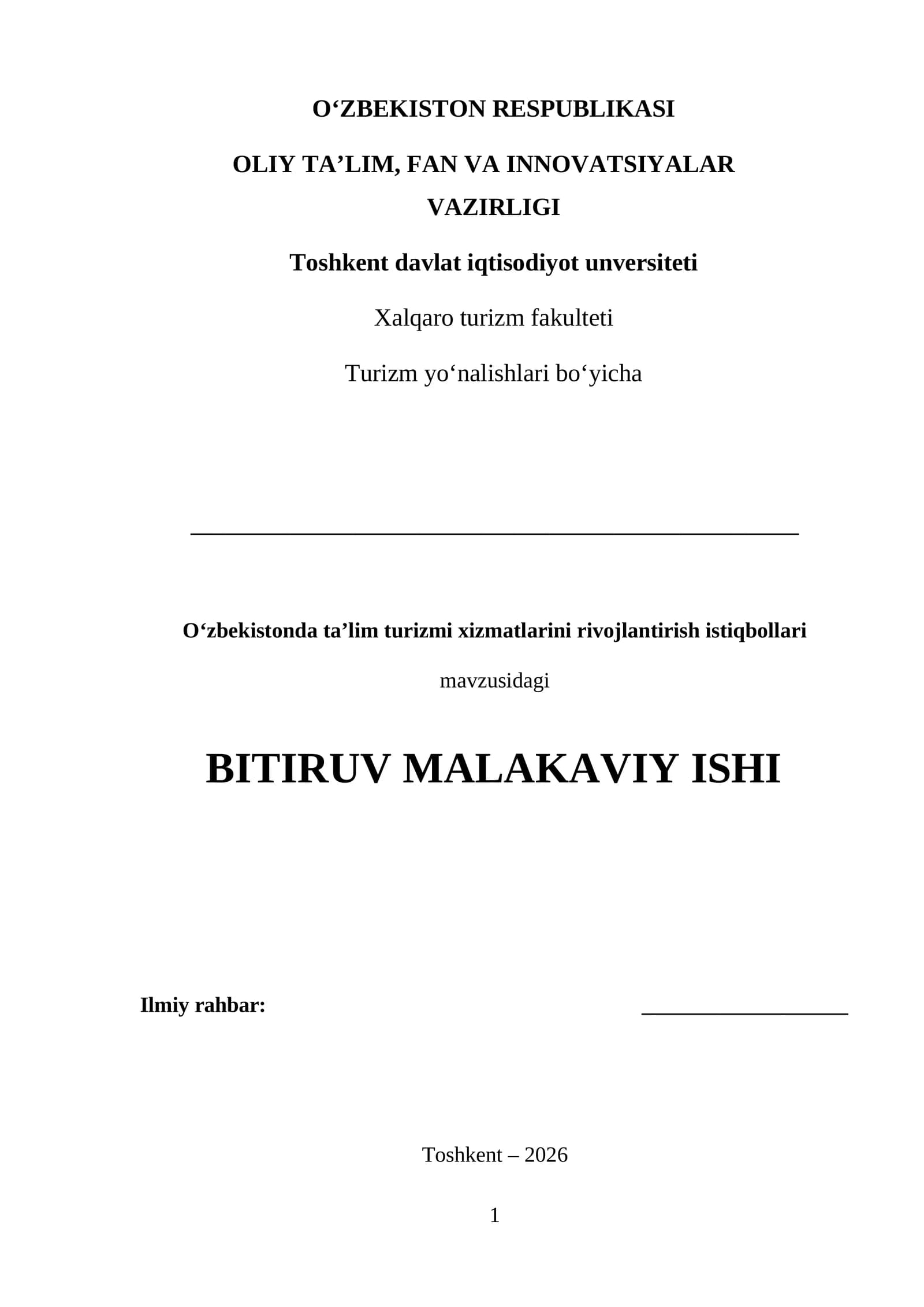 O'zbekistonda ta'lim turizmi xizmatlarini rivojlantirish istiqbollari