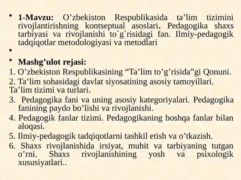 O’zbekiston Respublikasida ta’lim tizimini rivojlantirishning kontseptual asoslari