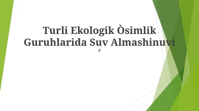 Turli Ekologik Òsimlik Guruhlarida Suv Almashinuvi
